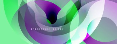 Soyut sıvı şekilleri örtüşür, canlı yeşil, mor, beyaz gradyanlar yaratır. Arkaplan, pankart ve sunumlar için modern tasarım ögesi.