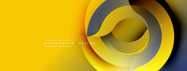 Dinamik sarı tasarım katmanlı daireler, gradyanlar içeriyor. Modern estetik, afişler, sunumlar, dijital sanatlar için uygun.