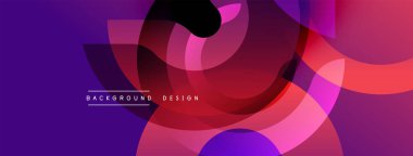 Soyut sıvı şekiller, canlı mor renkler, modern tasarım. Üst üste binen katmanlar dinamik görsel efekt yaratır. Minimalist metin mevcut.