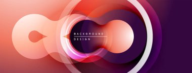 Soyut tasarım özellikleri üst üste binen daireler, farklı renkler. Pembe, mor renkler modern görsel efektler yaratır. Yumuşak geçişler kompozisyona hakim..
