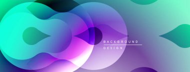 Soyut sıvı şekiller, canlı renklerin karışımı. Modern tasarım, gradyan etki dinamik görsel deneyim yaratır. Mor, deniz mavisi egemen bileşimi.