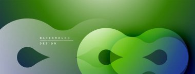 Soyut yeşil tasarım akışkan şekiller, gradyanlar içerir. Metin elementli minimalist kompozisyon, modern estetik.