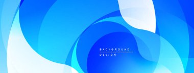 Soyut mavi arkaplan. Üst üste binen şekiller dinamik, akıcı tasarım yaratır. Yumuşak gradyanlar görsel ilgi sunar.