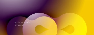Soyut sıvı şekilleri, mordan sarı gradyana. Modern tasarım, düz kıvrımlar, canlı renkler, arkaplan ögesi.