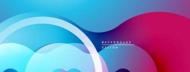 Soyut akışkan şekiller, canlı mavi, pembe gradyan. Modern tasarım, düz kıvrımlar, dinamik kompozisyon. Arkaplan elementleri akış ve enerji.