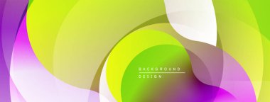 Soyut akışkan şekiller, canlı gradyanlar. Düz eğriler dinamik bileşim yaratır. Hafif, modern tasarım elementleri.