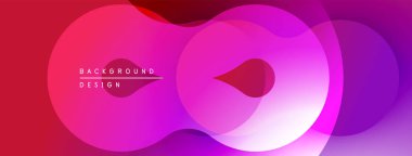 Soyut canlı şekiller üst üste binerek dinamik pembe eğimli arkaplan oluşturur. Dijital projeler için modern tasarım ögesi.