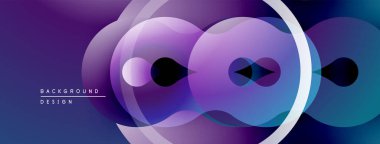 Soyut mor tasarım, üst üste binen daireler, gradyanlar, düzgün şekiller. Dinamik görsel efekte sahip modern arkaplan.