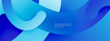 Soyut mavi katmanlar çağdaş arkaplan oluşturur. Yumuşak eğimler, dinamik şekiller, minimalist tasarım.