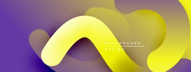 Soyut sıvı şekilleri, canlı sarı, mor renkler. Modern tasarım ögesi, pürüzsüz geçişler, dinamik bileşim.