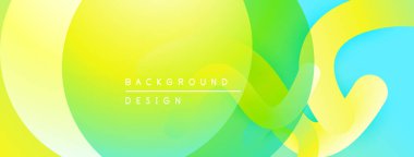 Soyut, enerjik bir arkaplan. Üst üste binen daireler düzgün eğimler yaratır, sarı, yeşil, turkuaz renkler kompozisyona hakim olur. Modern tasarım ögesi.