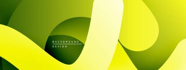 Soyut sıvı şekiller, canlı yeşil, sarı renkler. Modern tasarım, pürüzsüz eğimler dinamik kompozisyon yaratır. Minimalist estetik.
