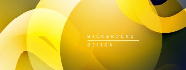 Soyut sarı tasarım. Üst üste binen şekiller dinamik bileşim yaratır. Modern estetik, arka planlar ve sunumlar için uygun..