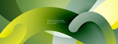 Soyut sıvı şekiller, yeşil sarı renkler. Modern tasarım, düzgün eğimler, üst üste binen katmanlar dinamik bileşim yaratır. Minimalist estetik.