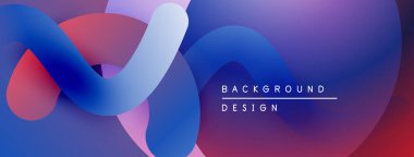 Soyut sıvı şekiller, canlı renklerin karışımı. Modern tasarım, pürüzsüz eğimler dinamik kompozisyon yaratır. Mor, mavi, kırmızı renkler egemen.