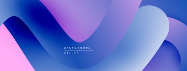Soyut sıvı şekilleri örtüşür ve canlı bir arkaplan oluşturur. Renkler pembeden mora, sonra da maviye dönüşüyor. Modern tasarım ögesi.