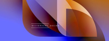 Soyut geometrik şekiller örtüşüyor, canlı renk eğimleri yaratıyor. Mavi, turuncu, mor renkler düzgün bir şekilde harmanlanır. Modern tasarım ögesi.