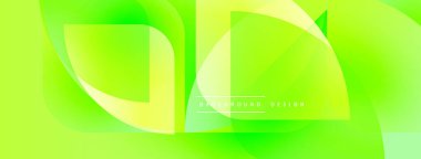 Parlak yeşil soyut arka plan. Üst üste binen şekiller dinamik görsel efekt yaratır. Modern tasarım, düz gradyanlar, canlı renkler.