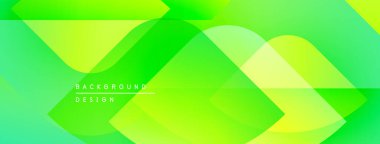 Soyut yeşil katmanlar dinamik arkaplan oluşturur. Üst üste binen şekiller derinliği gösteriyor, modern tasarım estetiği. Parlak, canlı renkler kompozisyona hakim..
