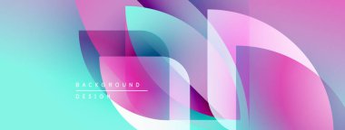 Soyut geometrik şekiller çakışıyor. Canlı turkuaz, pembe, mor renkler düzgün bir şekilde harmanlanır. Modern tasarım dinamik ve taze hissettiriyor..