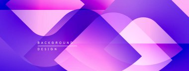 Soyut geometrik şekiller örtüşüyor, canlı mor ve pembe renkler yaratıyor. Modern tasarım dinamik ve değişken hissettiriyor. Metin arkaplan tasarımı okur.