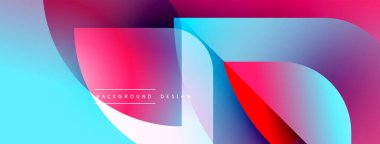 Soyut gradyanlar harmanlanır ve dinamik şekiller yaratır. Canlı maviler, pembeler, kırmızılar çakışıyor ve modern tasarım elementleri oluşturuyor. Yumuşak geçişler kompozisyona hakim..