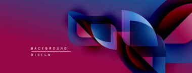 Soyut gradyan şekiller çakışıyor, dinamik görsel etki yaratıyor. Derin morlar, maviler dizaynın hakimi. Modern, şık bir sunum.