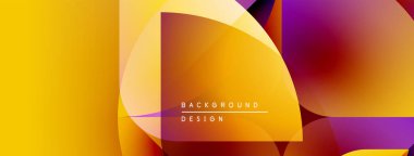 Soyut geometrik şekiller, canlı renklerin karışımı. Turuncu, sarı, mor renkler modern tasarım yaratır. Arkaplan özellikleri katmanlı biçimler.