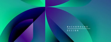 Soyut gradyan şekiller çakışıyor, dinamik görsel etki yaratıyor. Teal, mor renkler kompozisyona hakim. Metin arkaplan tasarımı okur.