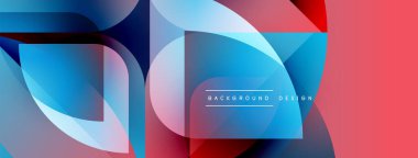 Soyut geometrik şekiller örtüşüyor, canlı renk eğimleri yaratıyor. Modern tasarım elementleri dinamik görsel deneyim önerir.