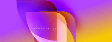 Soyut gradyan şekiller örtüşüyor, canlı mor, turuncu renkler yaratıyor. Metin, kompozisyon içerisindeki arkaplan tasarımını okur. Modern, akışkan estetik.