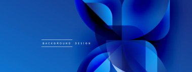 Soyut mavi tasarım özellikleri üst üste binen yuvarlak şekiller. Renkler derinlik yaratır, modern estetik. Metin arkaplan tasarımı okur.