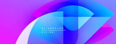 Soyut, enerjik bir arkaplan. Üst üste binen şekiller dinamik görsel efekt yaratır. Mor, mavi renkler kompozisyona hakim. Modern tasarım ögesi.