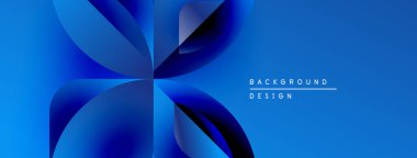 Soyut mavi tasarım kıvrımlı taç yaprakları içerir. Gradyan gölgeler derinlik yaratır, modern estetik. Metin arkaplan tasarımı okur.