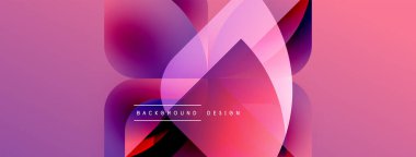 Soyut çiçek tasarımı. Üst üste binen şekiller canlı ve modern bir arkaplan yaratır. Pembe, mor renkler kompozisyona hakim. Mevcut en küçük metin.