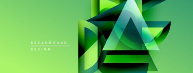 Soyut geometrik şekiller dinamik görsel efekt oluşturur. Modern estetik sunan yeşil renkler tasarıma hakim..