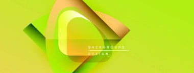 Soyut tasarım özellikleri katmanlı şekiller, canlı yeşil arkaplan. Turuncu ve sarı aksanlı modern estetik. Mevcut en küçük metin.