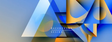 Soyut geometrik şekiller çakışıyor. Mavi, turuncu, gri tonlar modern görsel efekt yaratır. Pankartlar ve başlıklar için uygun minimalist tasarım.