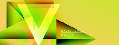 Soyut geometrik tasarım. Canlı renkler harmanlanarak sarı arkaplan üzerinde dinamik üçgen şekiller oluşturuyor. Modern estetik.