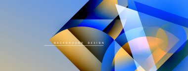 Soyut geometrik tasarım. Mavi, altın renkleri dinamik bileşim yaratır. Modern tarz, arka planlar ve sunumlar için uygun.