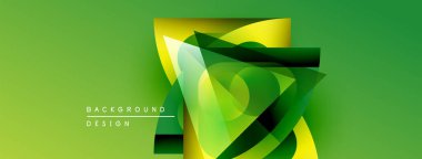 Soyut yeşil tasarım. Üst üste binen şekiller dinamik görsel efekt yaratır. Değişken renklere sahip modern arkaplan, mevcut metin ögeleri.