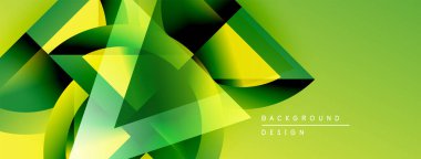 Soyut geometrik şekiller örtüşüyor, canlı yeşil, sarı renkler yaratıyor. Arkaplan ve sunumlar için modern tasarım ögesi.