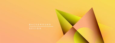 Soyut geometrik şekiller örtüşür, canlı gradyanlar yaratır. Sıcak turuncu, sarı renkler tasarımda baskın. Minimalist estetik.