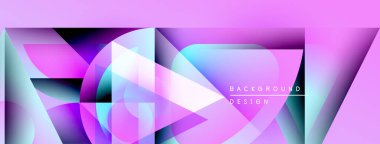 Soyut geometrik şekiller canlı mor, mavi renkleri harmanlarlar. Modern tasarım değişken efektler, metin elementleri içerir.