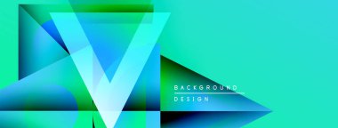 Soyut canlı tasarım katmanlı geometrik şekiller içerir. Turkuaz, yeşil renkler kompozisyona hakim, modern estetik yaratıyor.