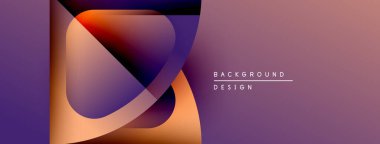 Soyut gradyanlar örtüşür ve dinamik görsel efekt yaratır. Mor, turuncu renkler kompozisyona hakim. Modern tasarım ögesi.