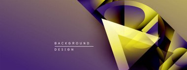 Soyut geometrik şekiller mor ve sarı renkleri harmanlarlar. Modern tasarım dinamik çizgiler, gradyanlar, metin elementleri içerir. Minimalist estetik.