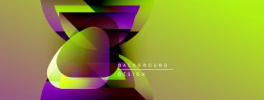 Soyut tasarım canlı gradyanlar, dinamik şekiller, mor, sarı renkler içerir. Dijital projeler için modern arkaplan ideal.