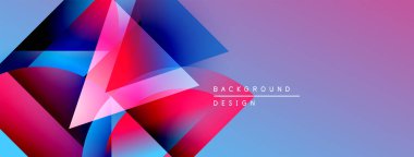 Soyut geometrik şekiller canlı pembeleri, mavileri, morları harmanlarlar. Gradyan arka plan dinamik görsel efekt yaratır. Modern tasarım ögesi.