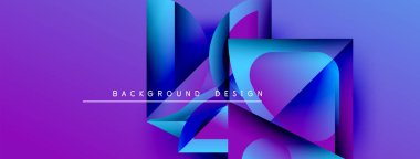 Soyut geometrik şekiller örtüşüyor, canlı mor ve mavi renkler yaratıyor. Metin, kompozisyon içerisindeki arkaplan tasarımını okur. Modern, dinamik görsel.